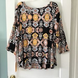 Ruby Rd woman black multi color pattern blouse, size 2X, NWT